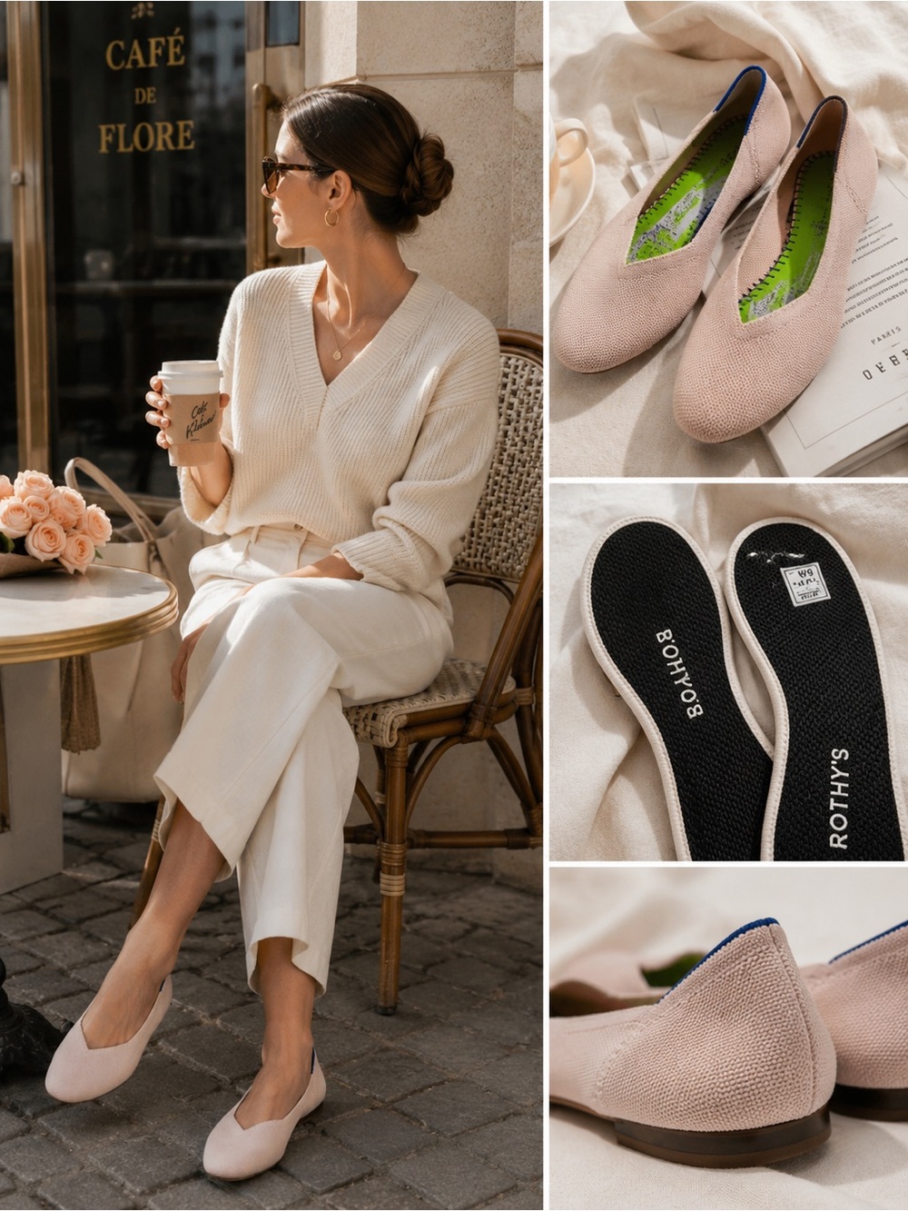 Rothy’s The Flat Blush Pink Knit Ballet Flats Quiet Luxury Paris Style W8